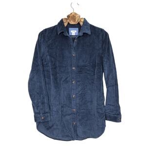 L. L. Bean Shirt Tunic Navy Blue Corduroy Rib Long Sleeve Button Down Pockets M